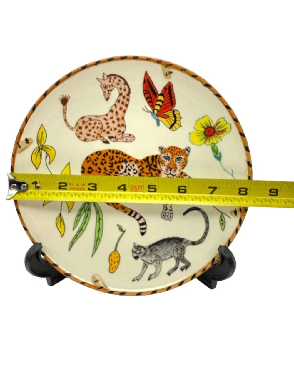 Lynn Chase Jungle Jubilee Salad Dessert Plate Ceramic Handpainted Leopard Parrot